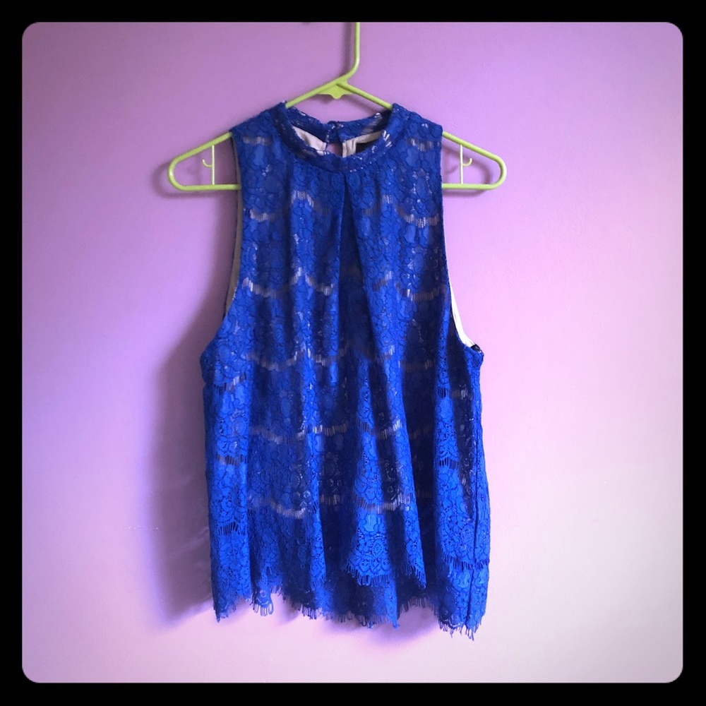 Fire Los Angeles blue laced halter crop tank